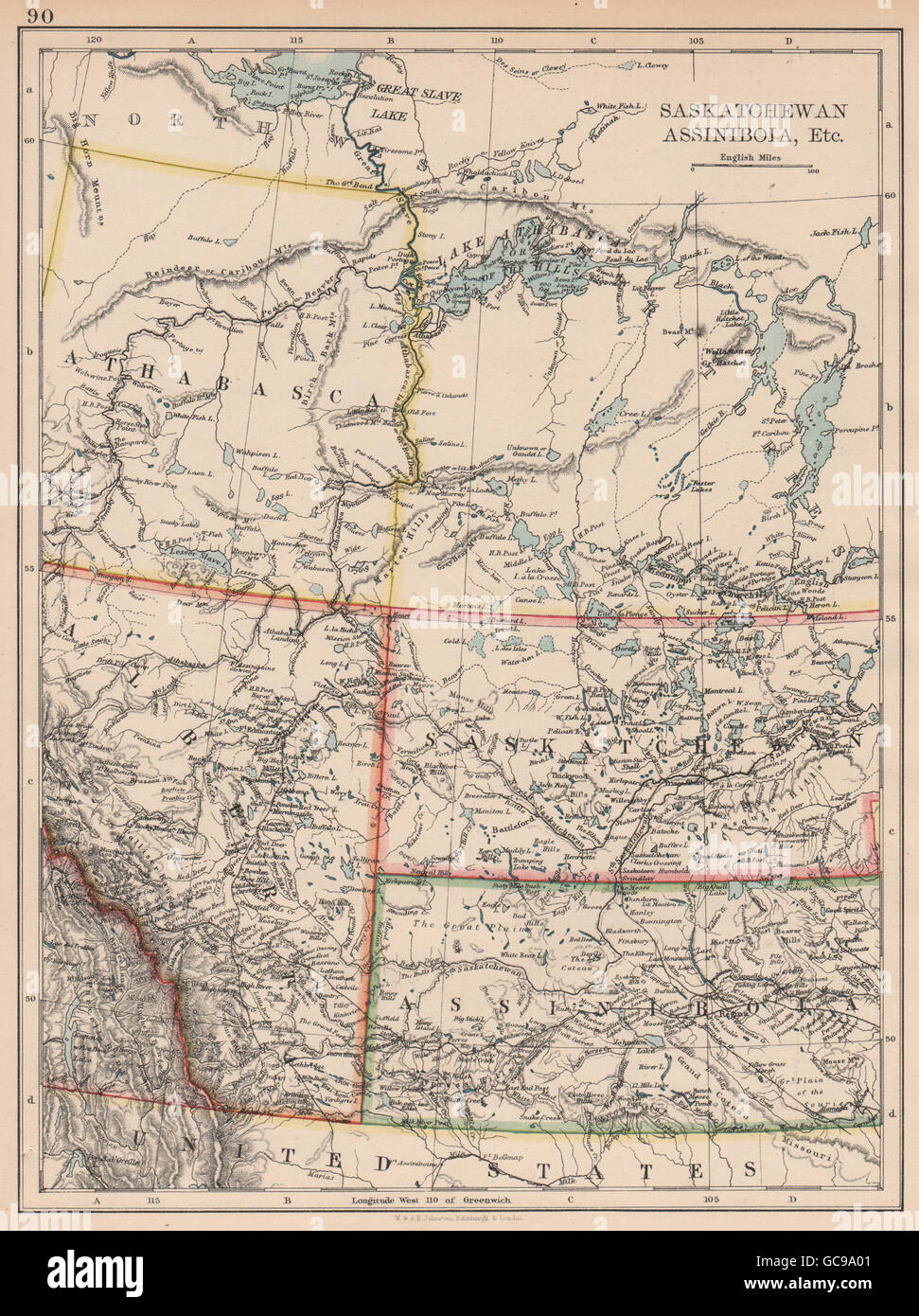 CANADA praterie. Lo stato di Alberta, Saskatchewan Assiniboia Athabasca. JOHNSTON, 1897 Mappa Foto Stock