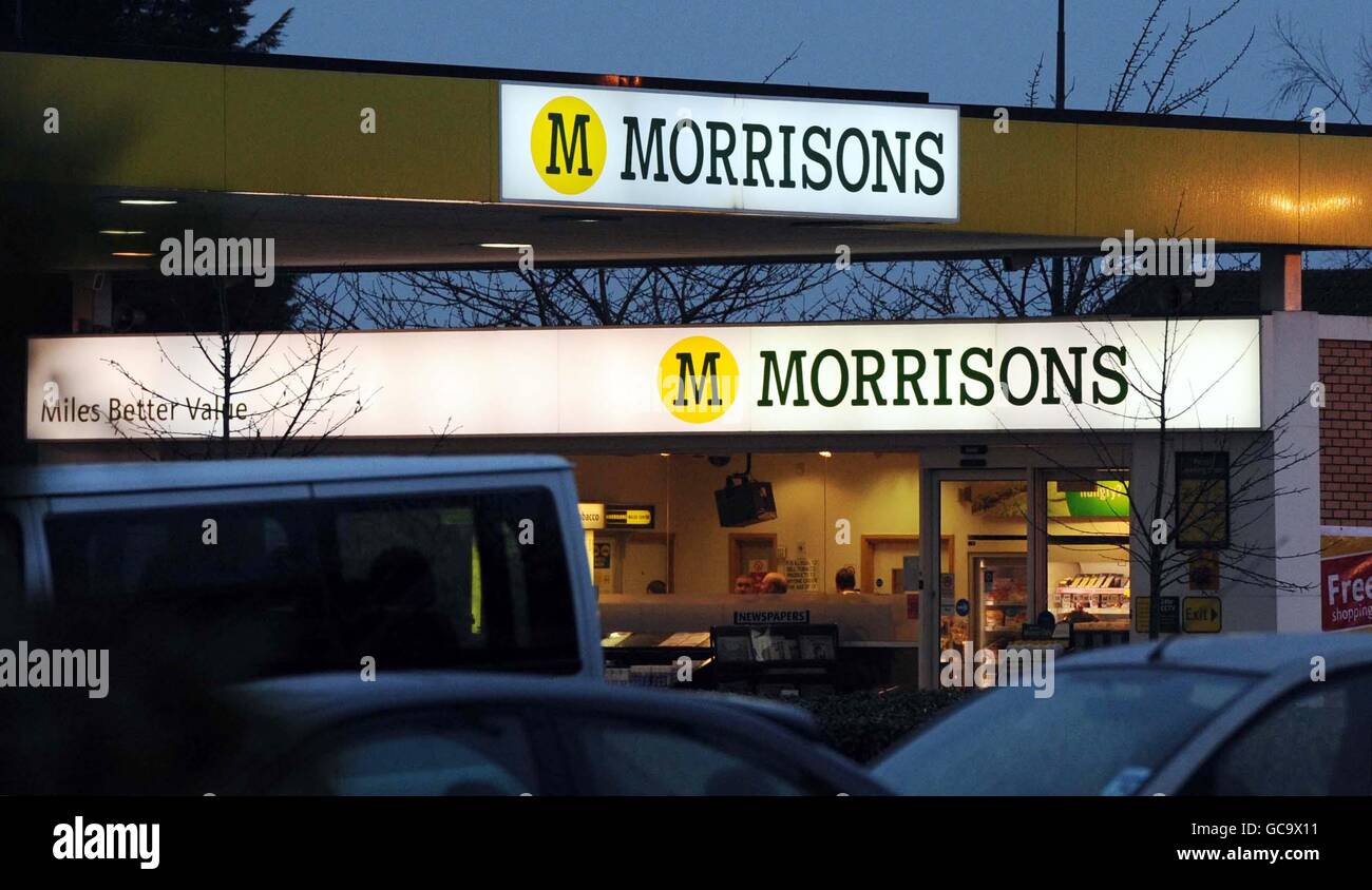 Il distributore di benzina in un negozio Morrisons a Yate, South Gloucestershire, il giorno in cui la catena di supermercati ha aperto tre nuovi negozi. Foto Stock