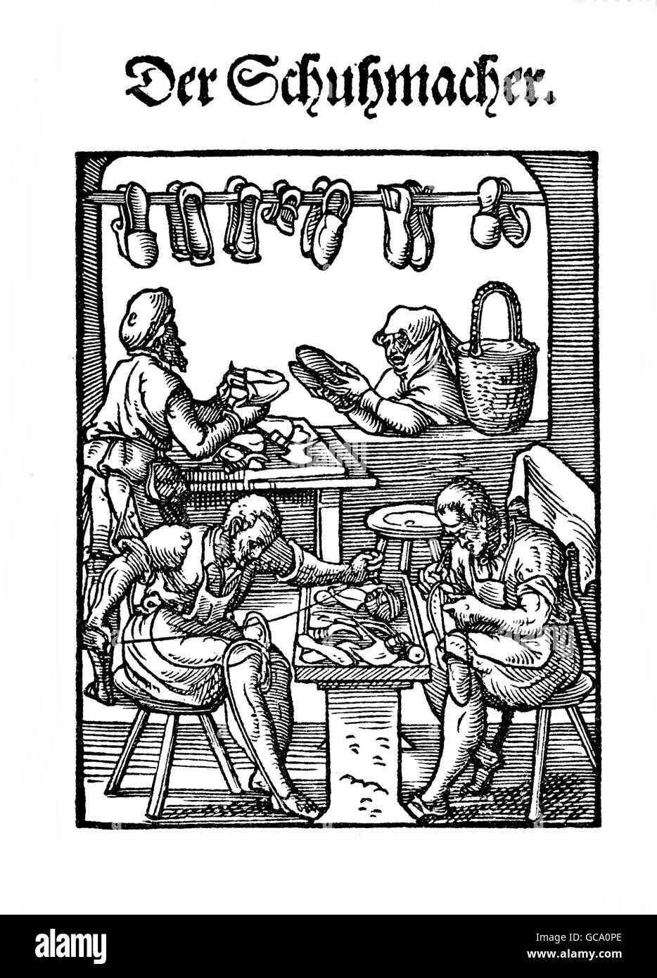 Arte e artigianato, bottega del Rinascimento: la bottega del calzolaio Foto Stock