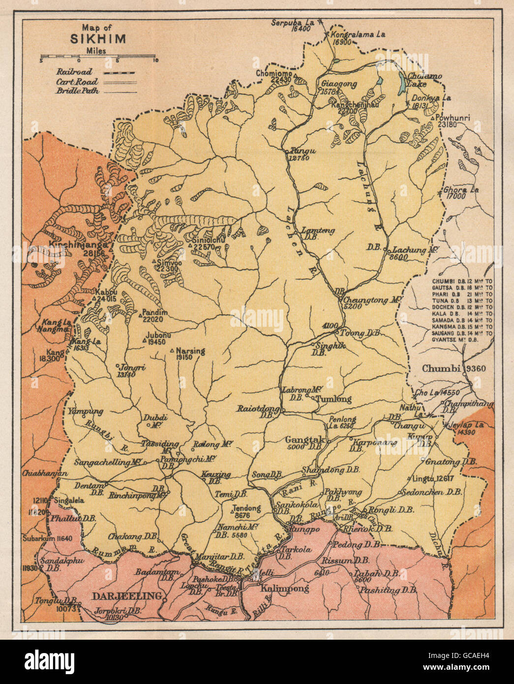 INDIA. Sikhim (Sikkim Shikim Shikimpati).Himalaya.Darjeeling, 1929 Mappa Foto Stock