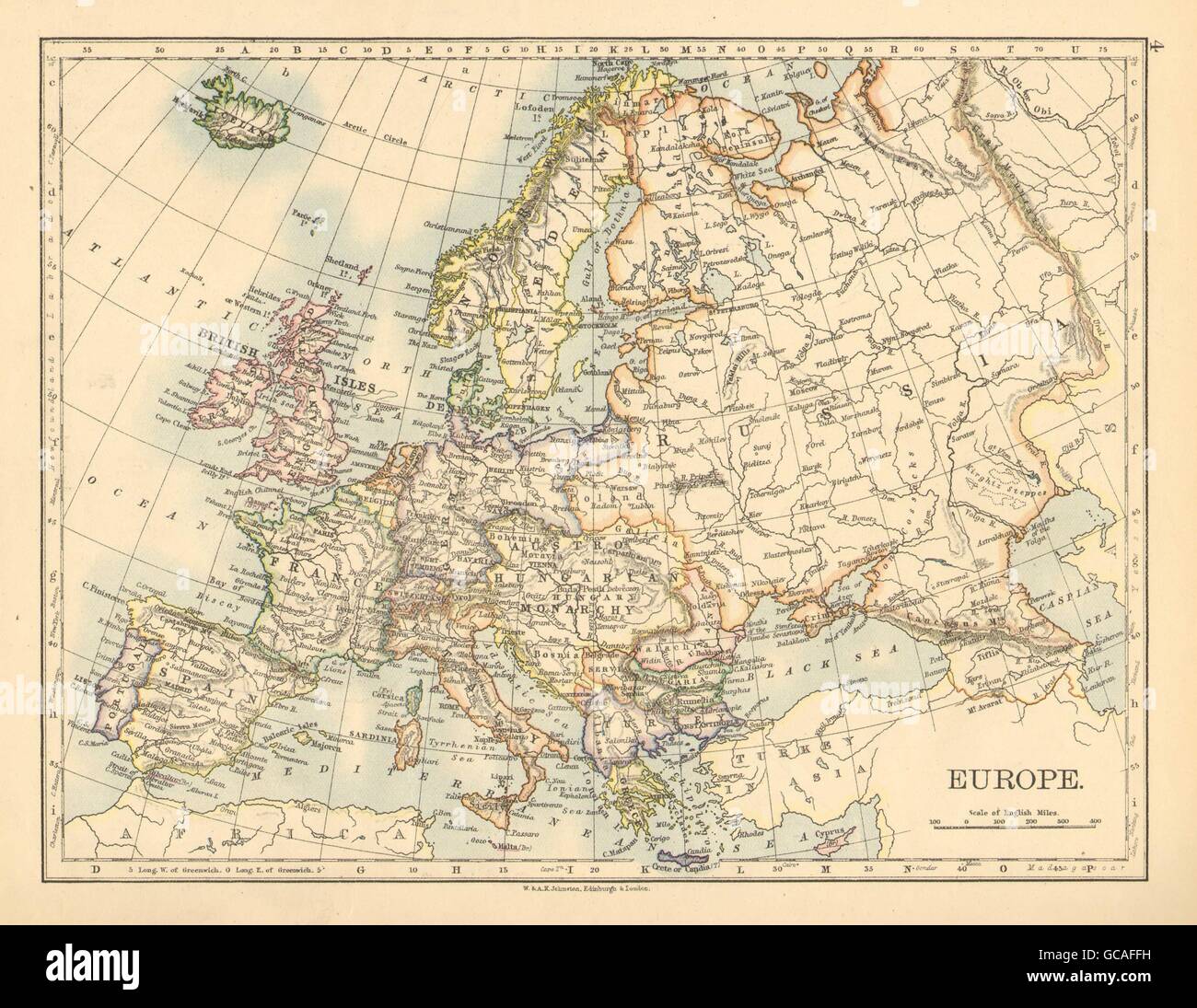 L'Europa politica. L'Austria-Ungheria. Uniti in Svezia e Norvegia. JOHNSTON, 1897 Mappa Foto Stock