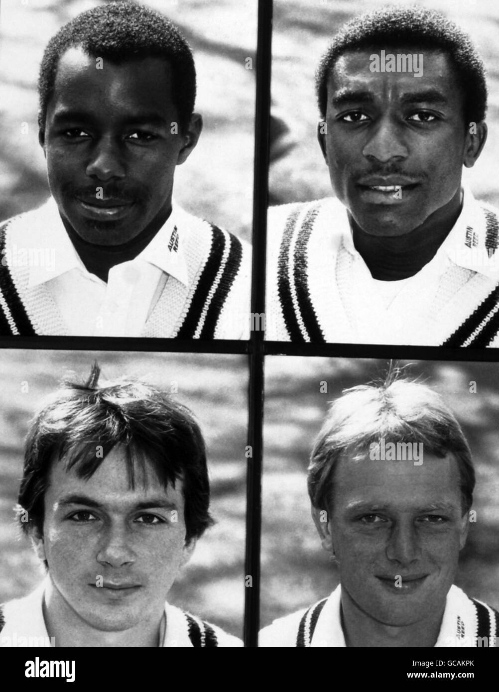 Cricket - Middlesex County Cricket Club - Ritratti - 1984. Membri del team Midllesex County Cricket (in alto a sinistra-destra) Wilfred Slack e Neil Williams (in basso a sinistra-destra) Colin Metson e Paul Downton Foto Stock