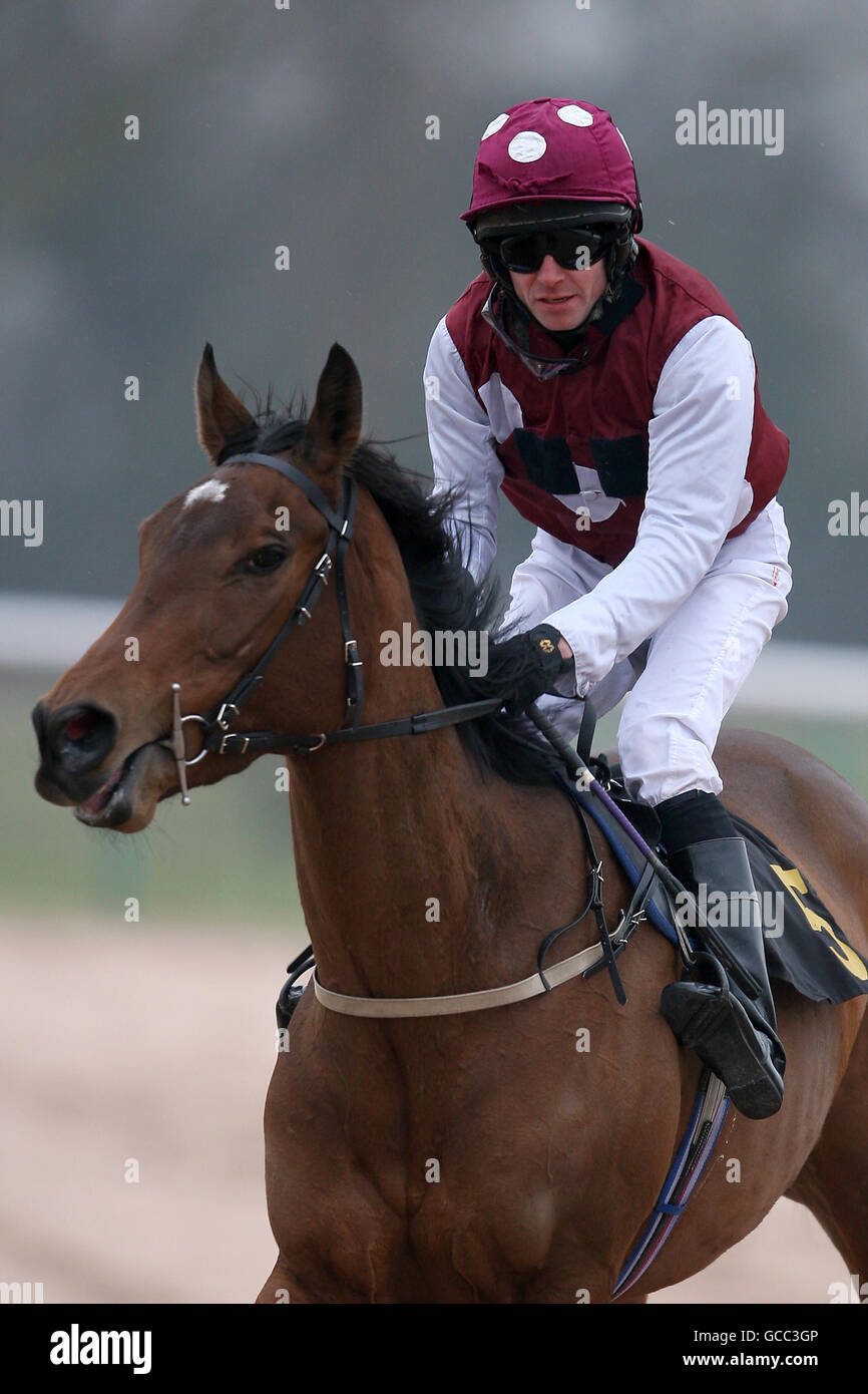 Corse ippiche - Ippodromo di Southwell. Jockey Tom Eaves su Desert Fairy dopo l'asta mediana Betdaq.co.uk Maiden Stakes Foto Stock