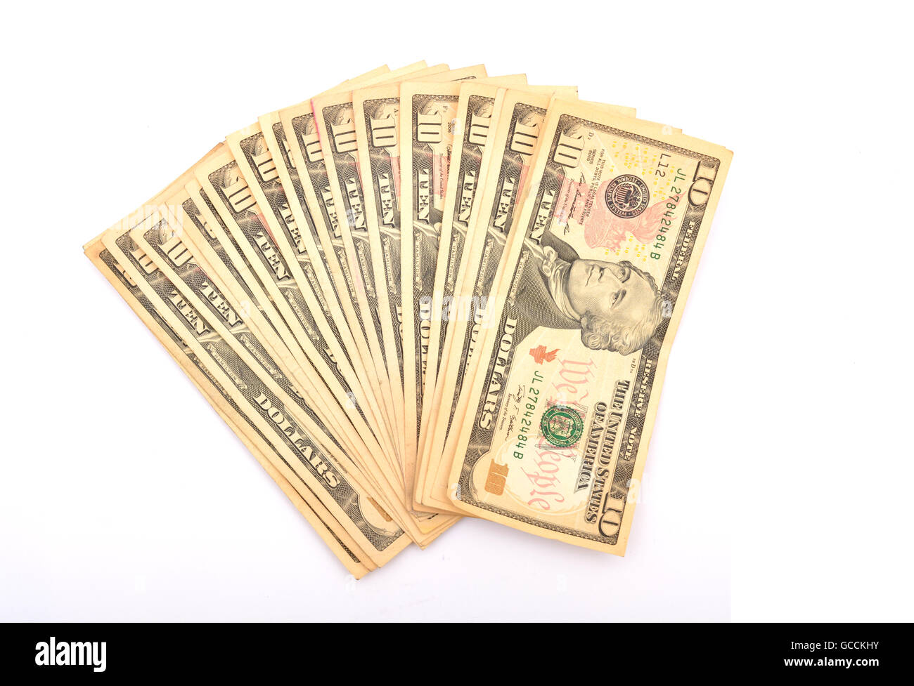 Dollar nota fatture isolato su bianco. Foto Stock