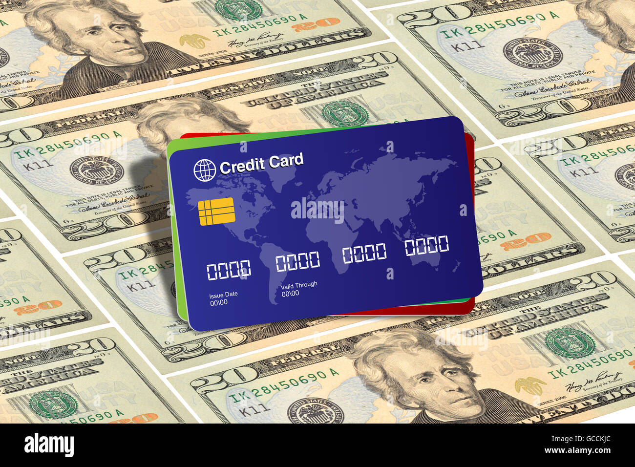 Shopping online carta di credito con il denaro dello sfondo. Foto Stock