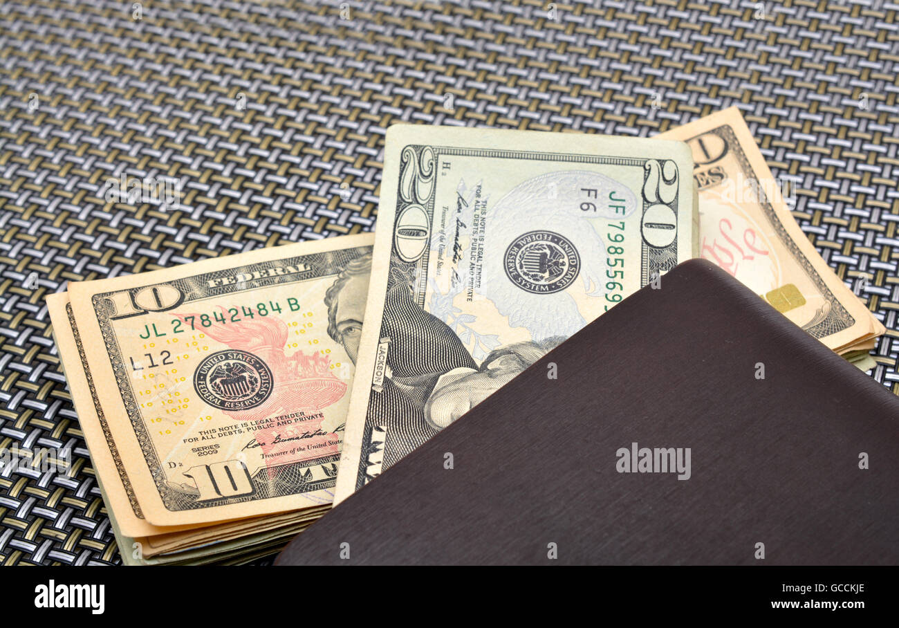 Dollar moneta note con portafoglio. Foto Stock