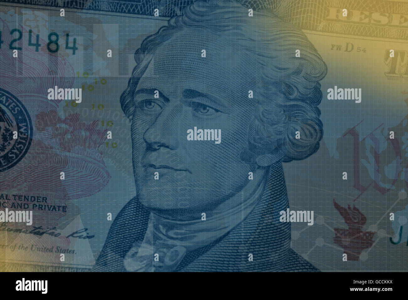 Affari e finanza sfondo blu con il dollaro. Foto Stock