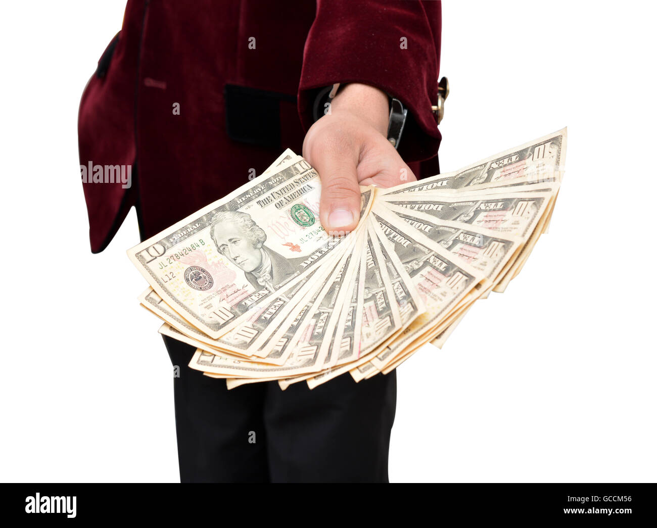 Imprenditore azienda dollaro valuta le note in mano . Foto Stock