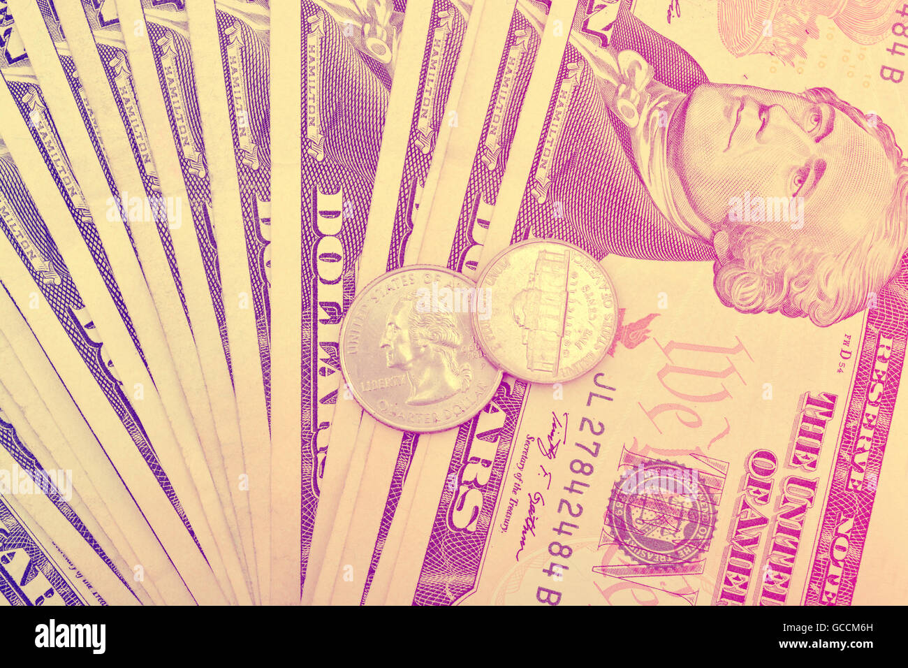 Finanza denaro sfondo con dollari look vintage. Foto Stock