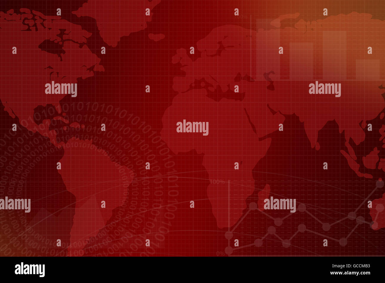 Red background finanziario con la mappa del mondo. Foto Stock