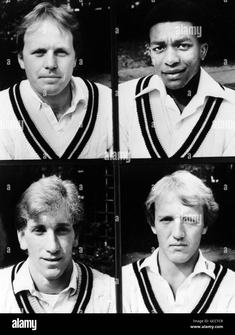 Membri della squadra di cricket della contea di Middlesex (In alto a sinistra a destra) Keith Tomlins e Neil Williams (In basso a sinistra a destra) Kevan James e Andy Smith Foto Stock