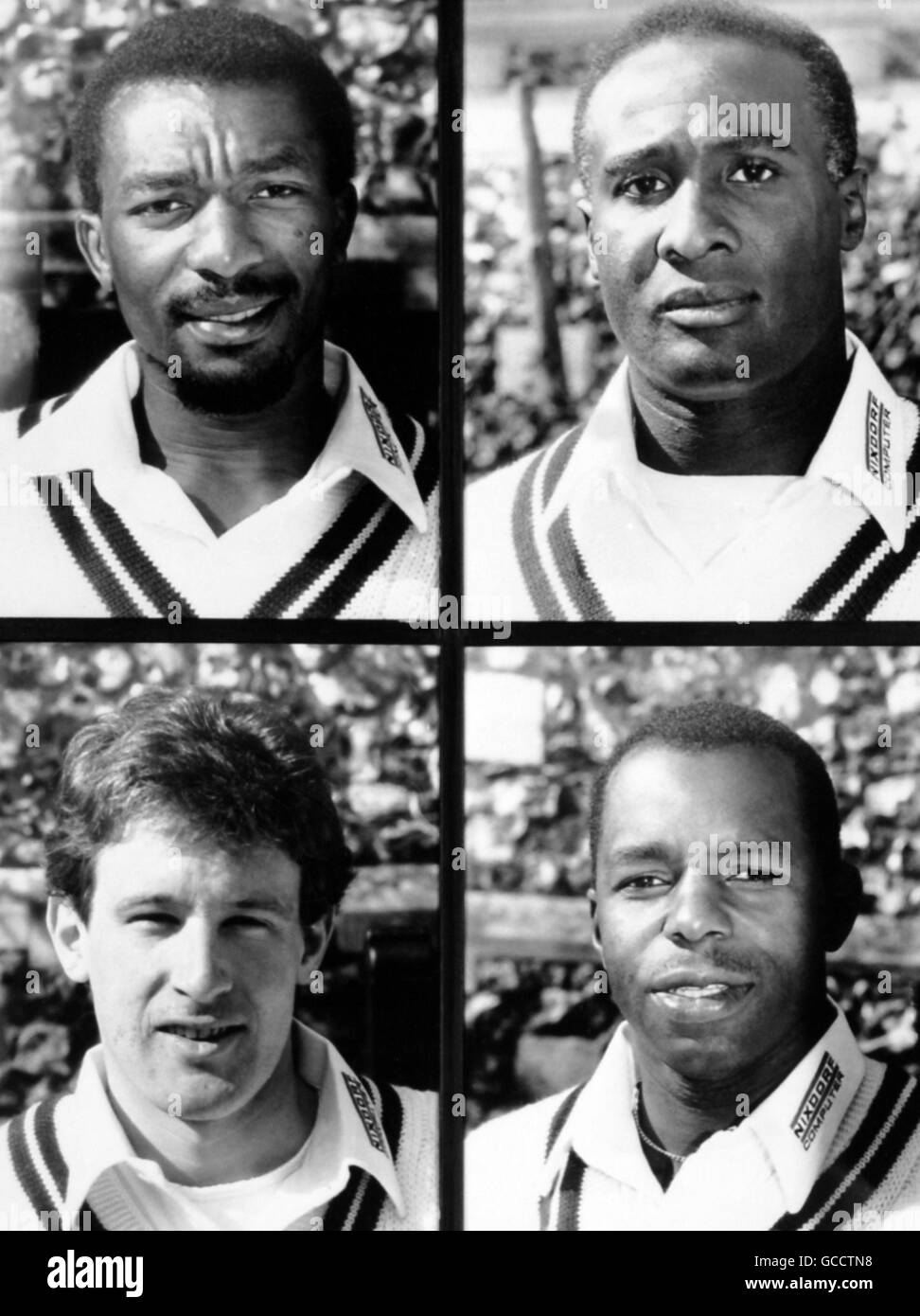 Membri della squadra di cricket della contea di Middlesex (in alto a sinistra a destra) Neil Williams e Wayne Daniel (in basso a sinistra a destra) John Carr e Wilf Slack Foto Stock