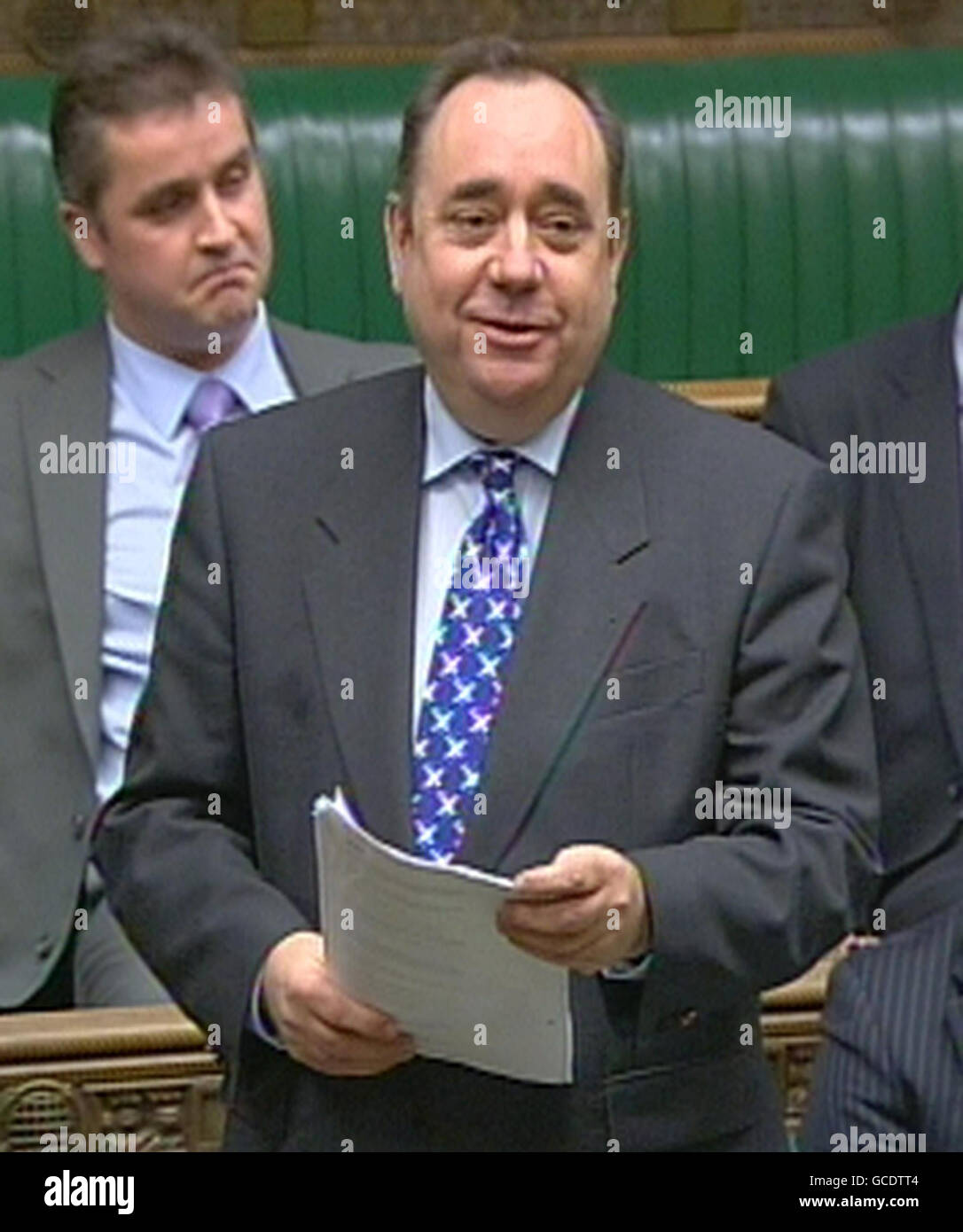 Il primo ministro scozzese Alex Salmond parla alla Camera dei Comuni di Londra. Foto Stock