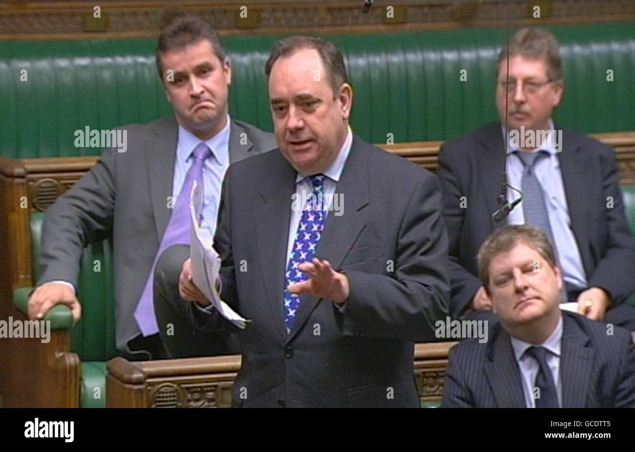 Il primo ministro scozzese Alex Salmond parla alla Camera dei Comuni di Londra. Foto Stock