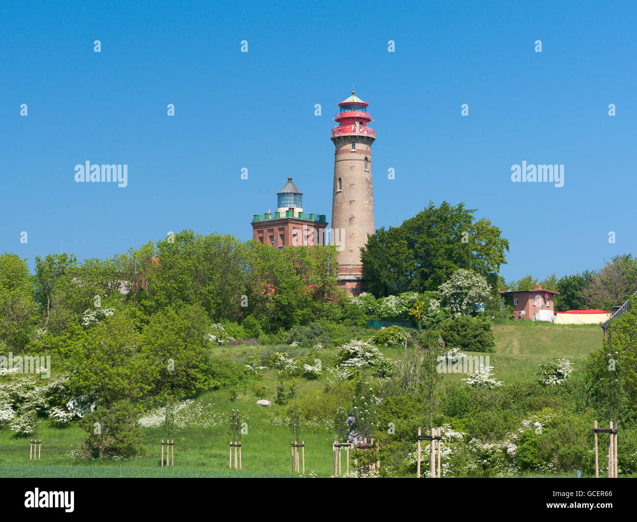 Faro e il mastio, Kap Arkona, Rügen Isola, Meclemburgo-Pomerania Occidentale, Germania Foto Stock