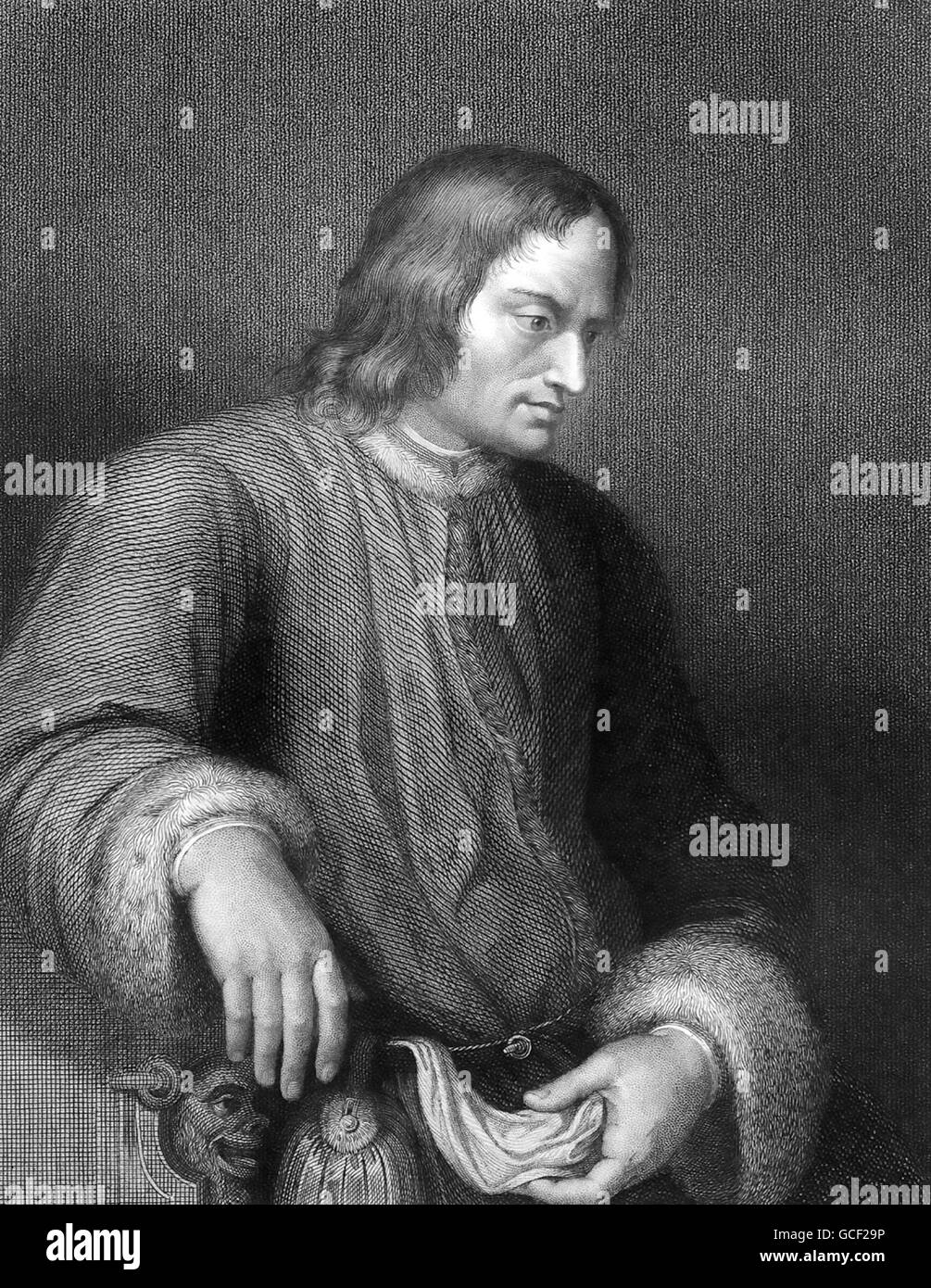 LORENZO de' Medici (1449-1492) statista italiano. L'incisione sulla base di una scultura di cera dal Verrocchio nel 1478 Foto Stock