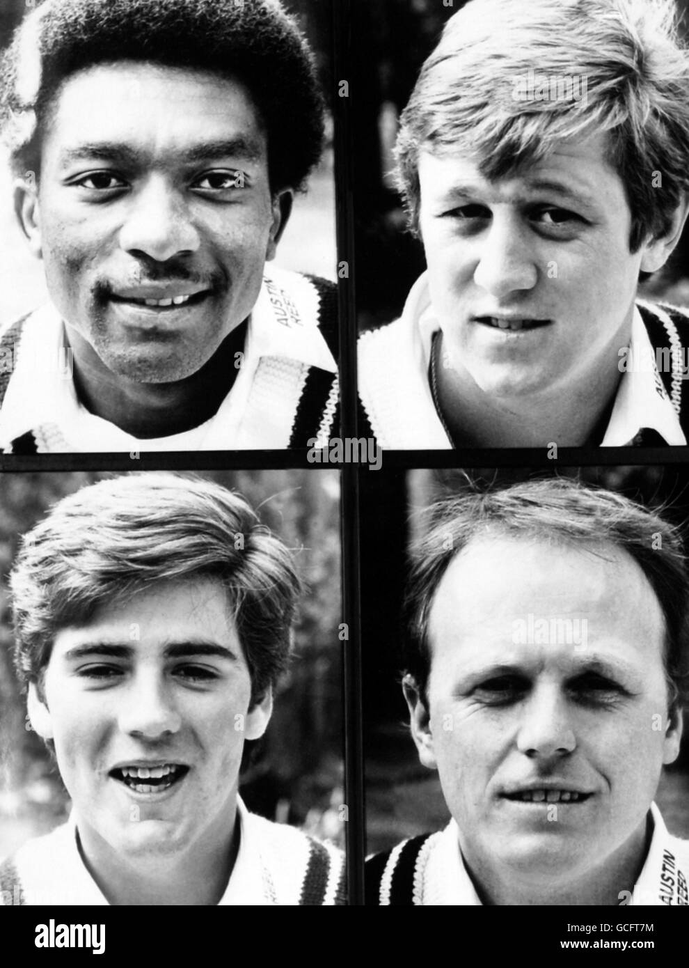 Membri della squadra di cricket della contea di Middlesex (in alto a sinistra a destra) Neil Williams e Keith Brown (in basso a sinistra a destra) Jamie Sykes e Keith Tomlins Foto Stock
