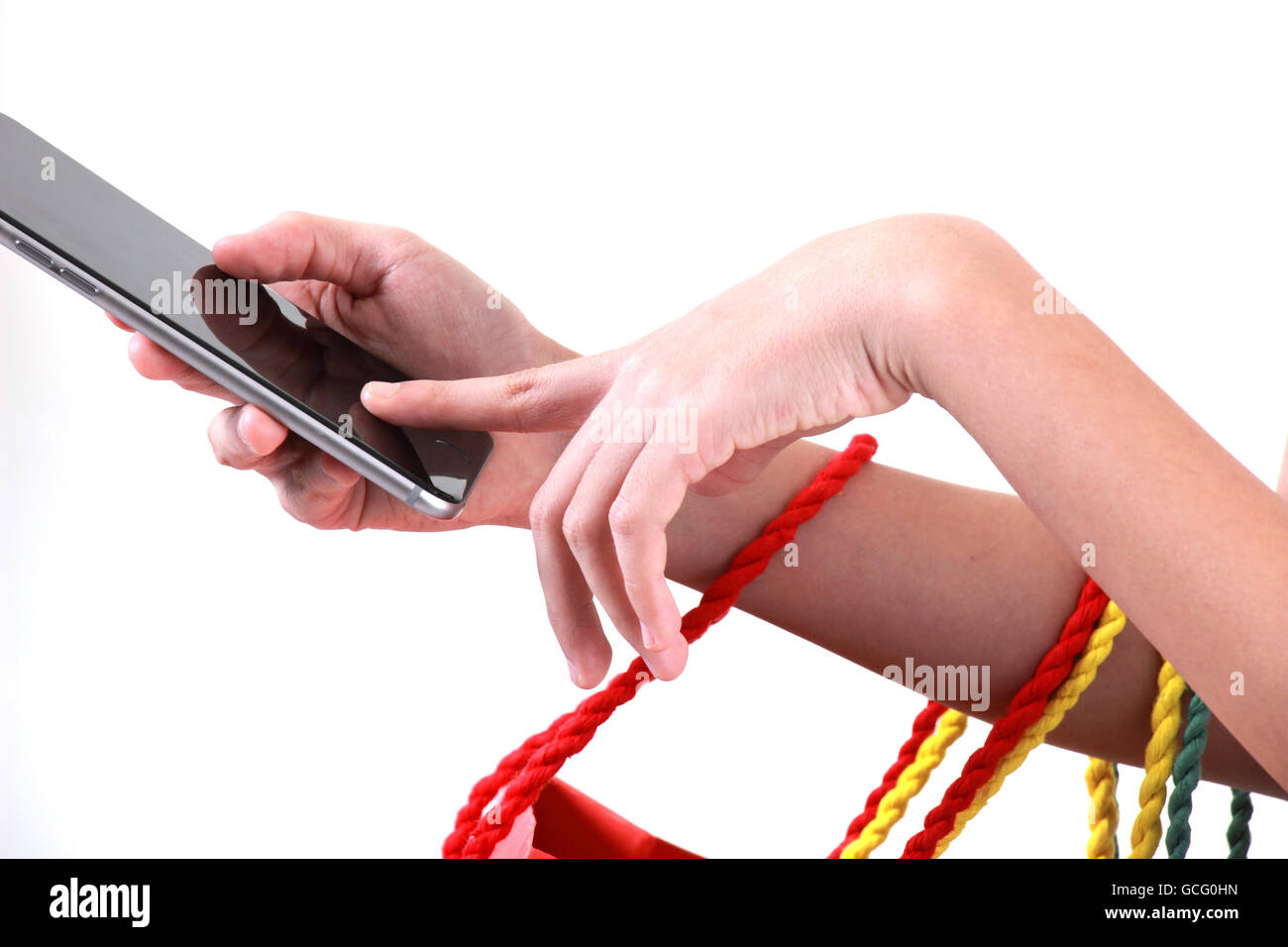 Business, mano donna con le borse della spesa, la vendita e la concezione di business, soft focus Foto Stock