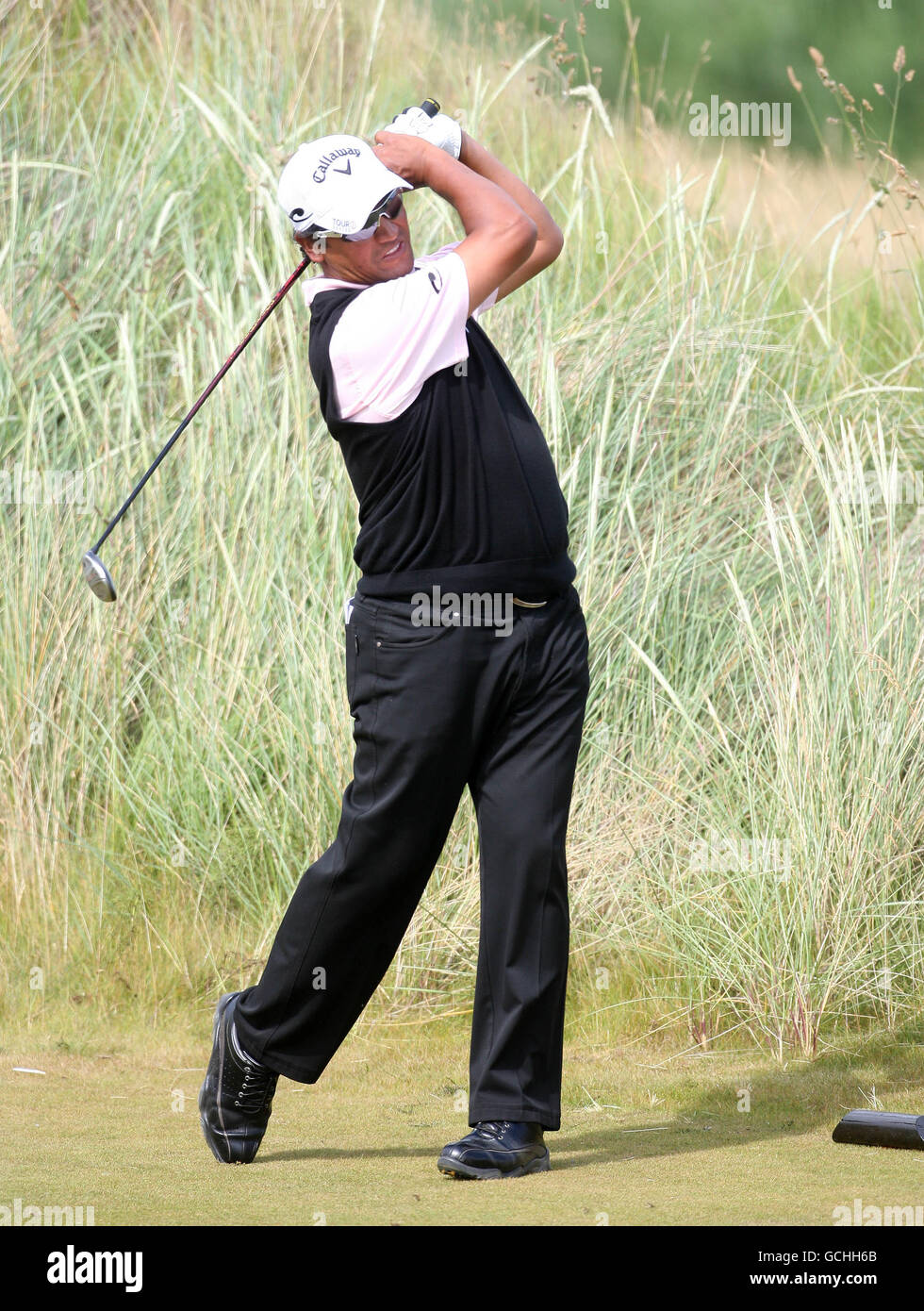 Michael Campbell, neozelandese, al sesto posto durante l'Open Championship, qualificandosi al campo da golf Scotscraig di Tayport. Foto Stock