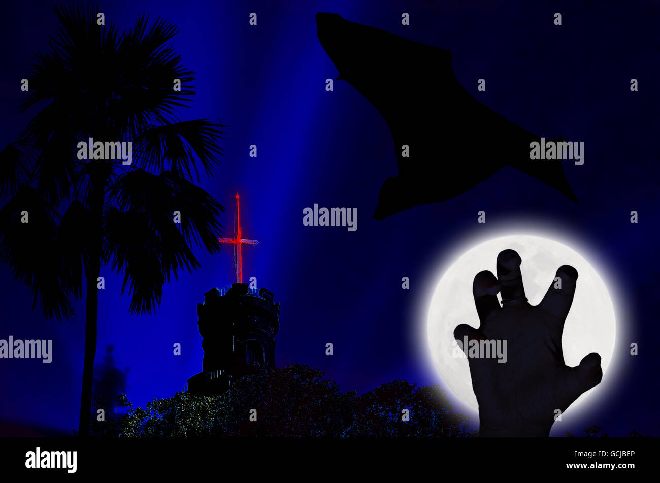 Blu sullo sfondo di Halloween Foto Stock