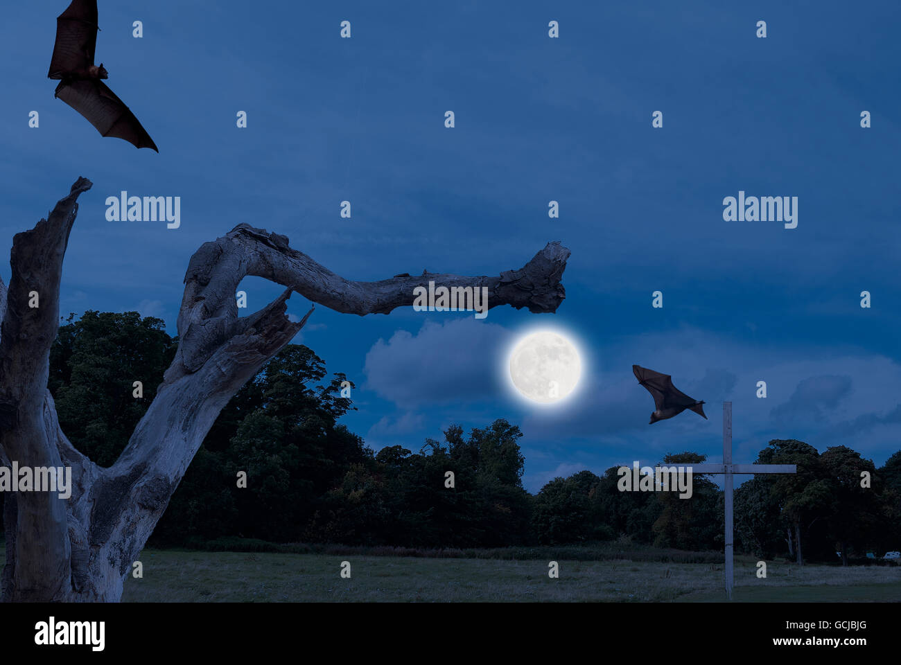 Blu sullo sfondo di Halloween con croce Foto Stock