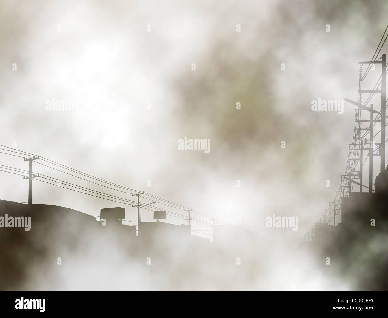 Modificabile illustrazione vettoriale di una nebbia strada urbana creata utilizzando maglie di gradiente Illustrazione Vettoriale