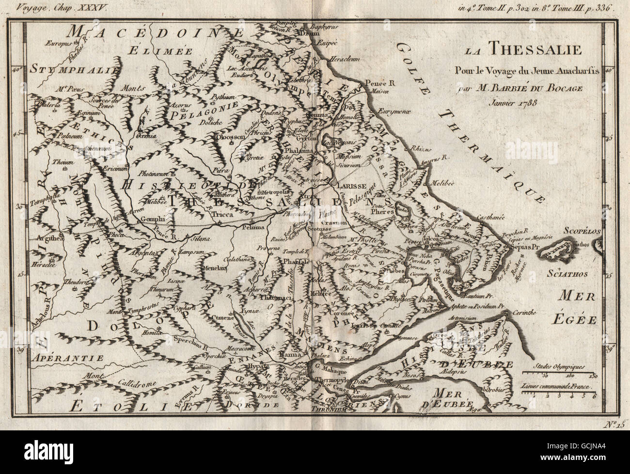 Grecia antica. Thessalie (Tessaglia) . BARBIÉ du Bocage, 1790 Mappa antichi Foto Stock