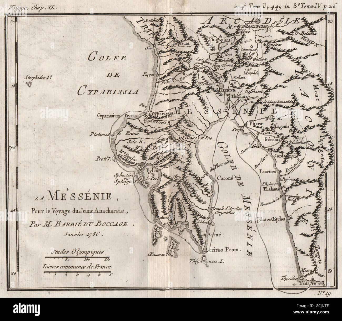Grecia antica. Méssénie (Messenia) . BARBIÉ du Bocage, 1790 Mappa antichi Foto Stock