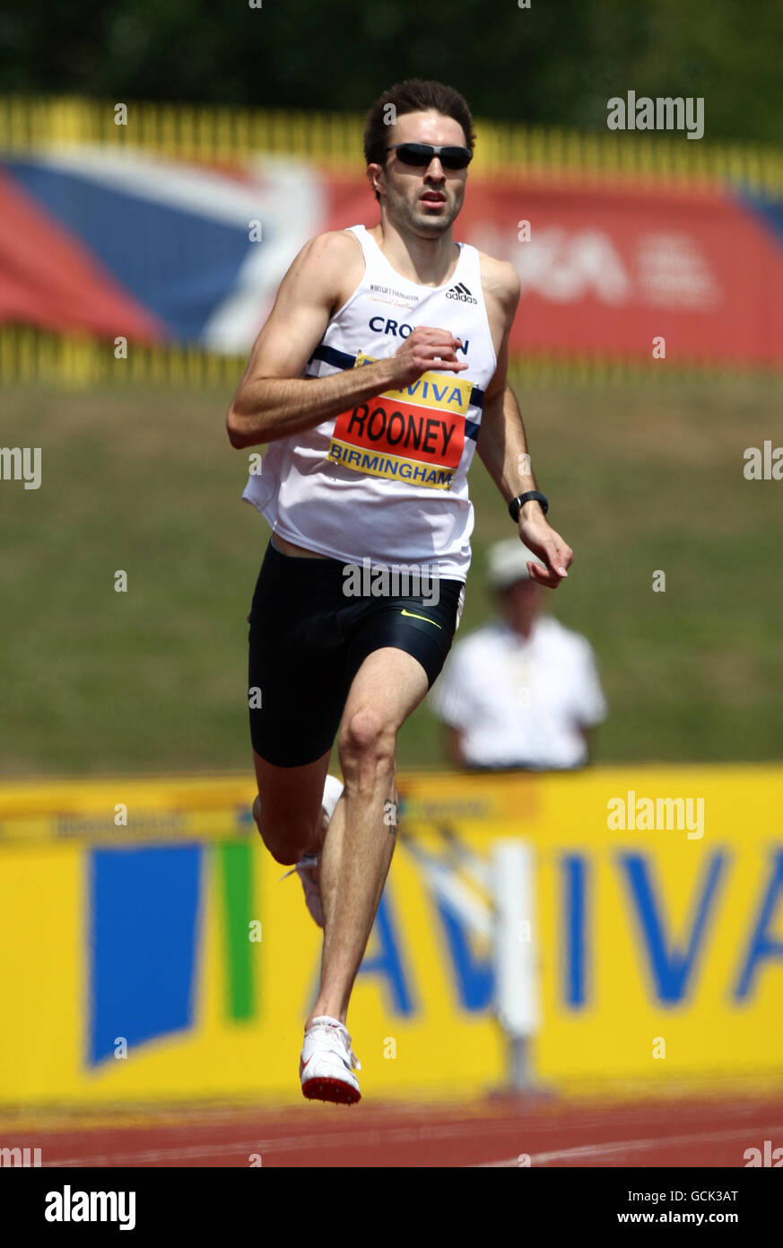 Martyn Rooney compete nei 400 metri durante le prove europee Aviva e i Campionati del Regno Unito all'Alexander Stadium di Birmingham. Foto Stock