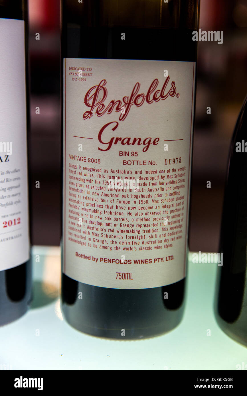 Bottiglia di Penfolds Grange ad una degustazione presso il Magill cantina porta ad Adelaide. Foto Stock