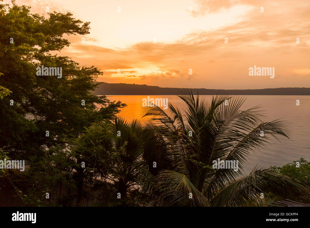 Alba alla laguna di Apoyo, Nicaragua Foto Stock