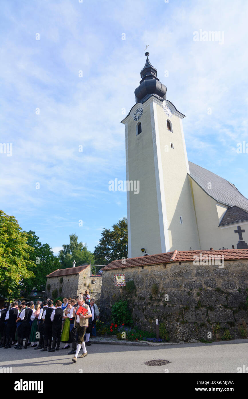 Chiesa Biberbach hl. Stephan, sfilata in costume Austria Niederösterreich, Austria inferiore Mostviertel Foto Stock