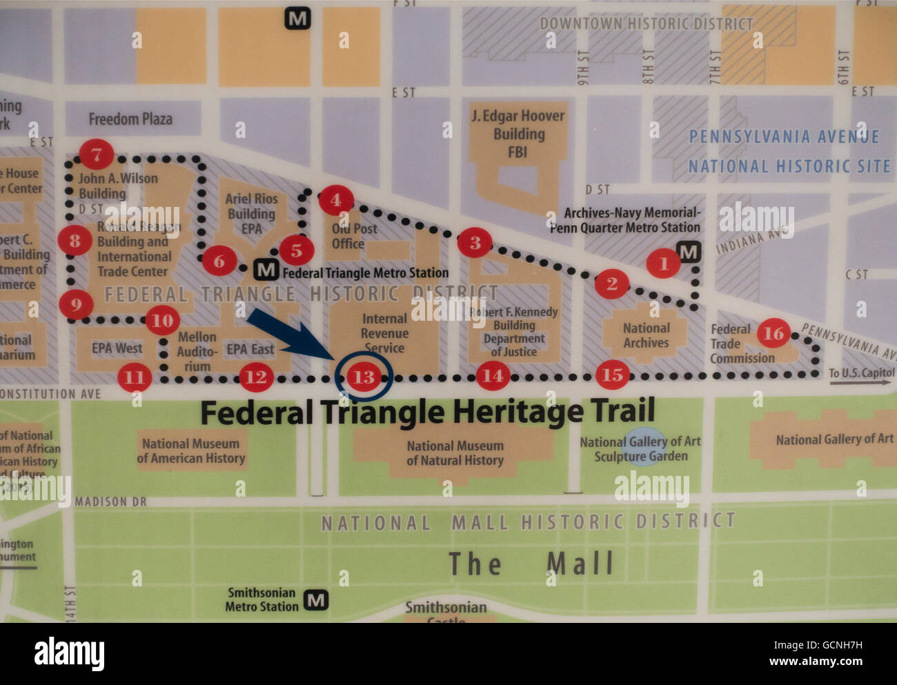 Il triangolo federale heritage trail Mappa di Washington DC Foto Stock
