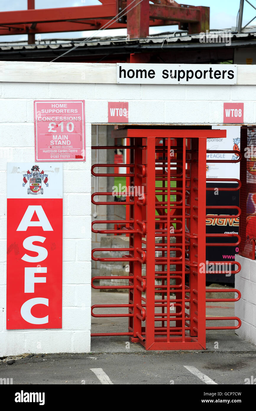 Calcio - Npower Football League Two - Accrington Stanley / Macclesfield Town - The Crown Ground. Vista generale di un tornello al Crown Ground, casa di Accrington Stanley F.C. Foto Stock