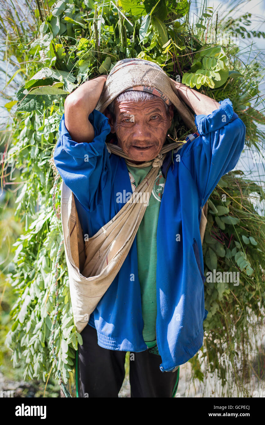 L'uomo nell'Annapurna Conservation Area Foto Stock