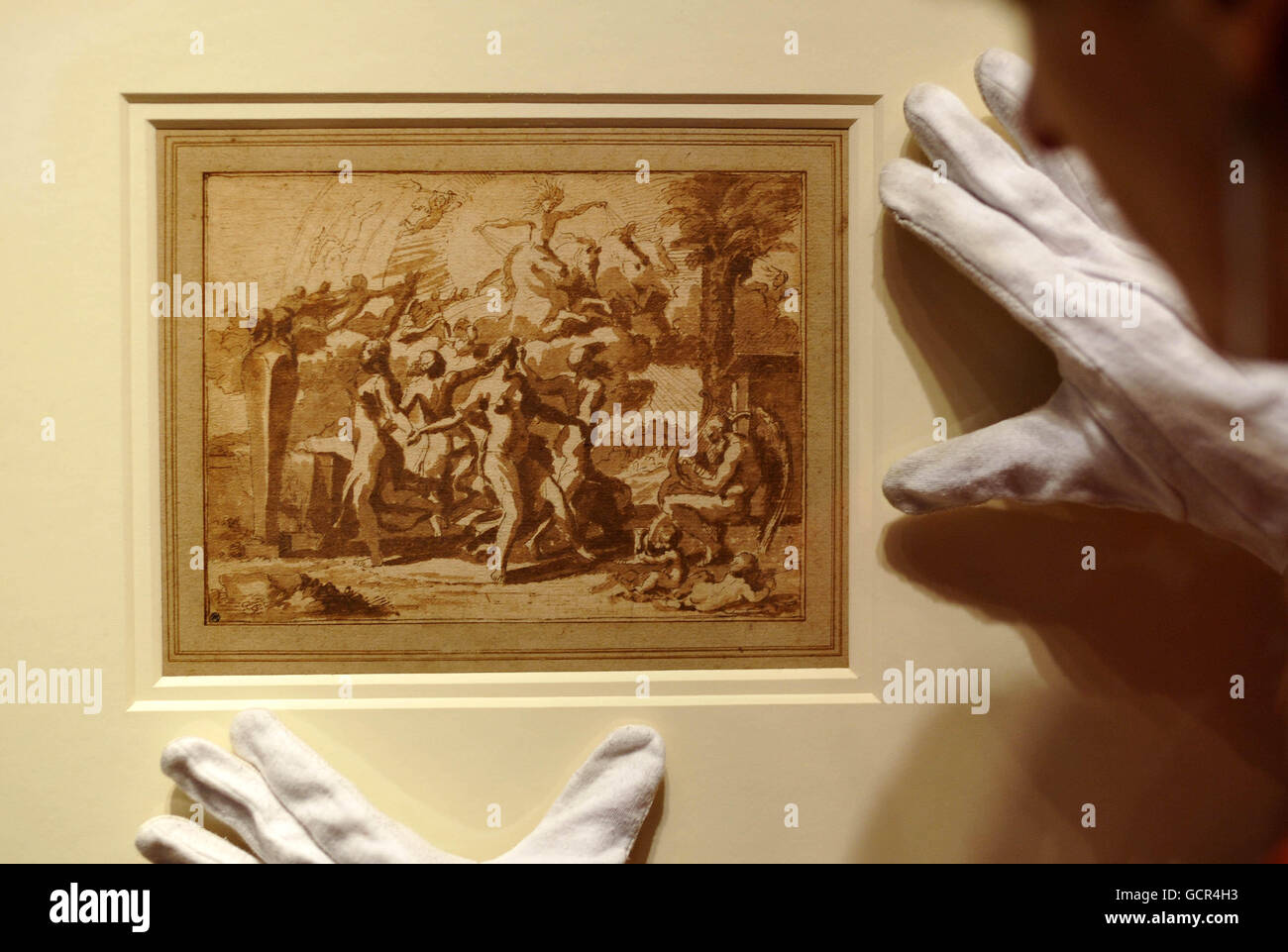 Un disegno di Nicolas Poussin per il dipinto UNA Danza alla Musica del tempo datato c.1634-6 è visto alla Collezione Wallace di Londra come parte della loro mostra Poussin to Seurat: Disegni francesi per la Galleria Nazionale di Scozia, che si apre al pubblico domani. Foto Stock