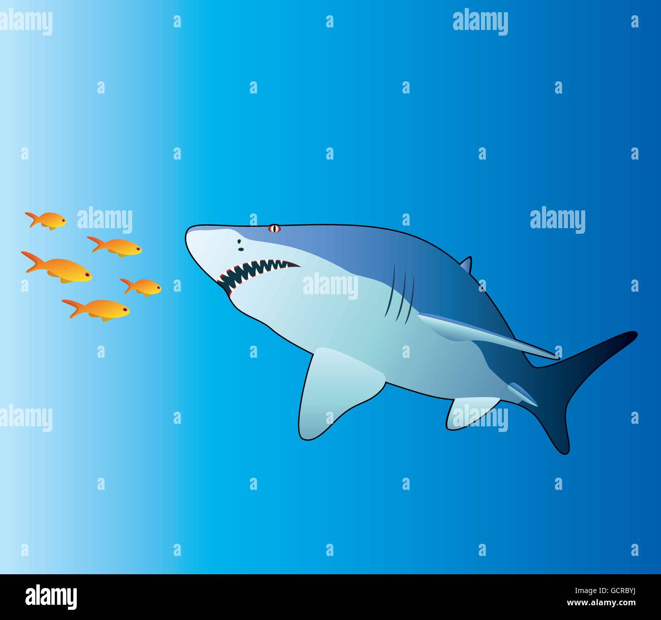 Vettore di subacquea di uno squalo e pesci tropicali Illustrazione Vettoriale