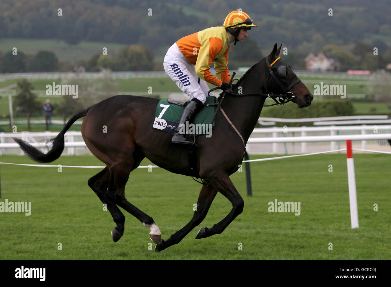 Jockey Tom o'Brien su Markington prima del Percemps handicap Ostacolo Foto Stock