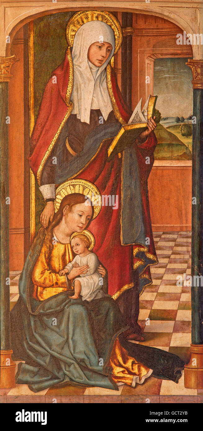 AVILA, Spagna, aprile - 18, 2016: La pittura di Santa Maria con Gesù Bambino nella Catedral de Cristo Salvador Di artista sconosciuto Foto Stock