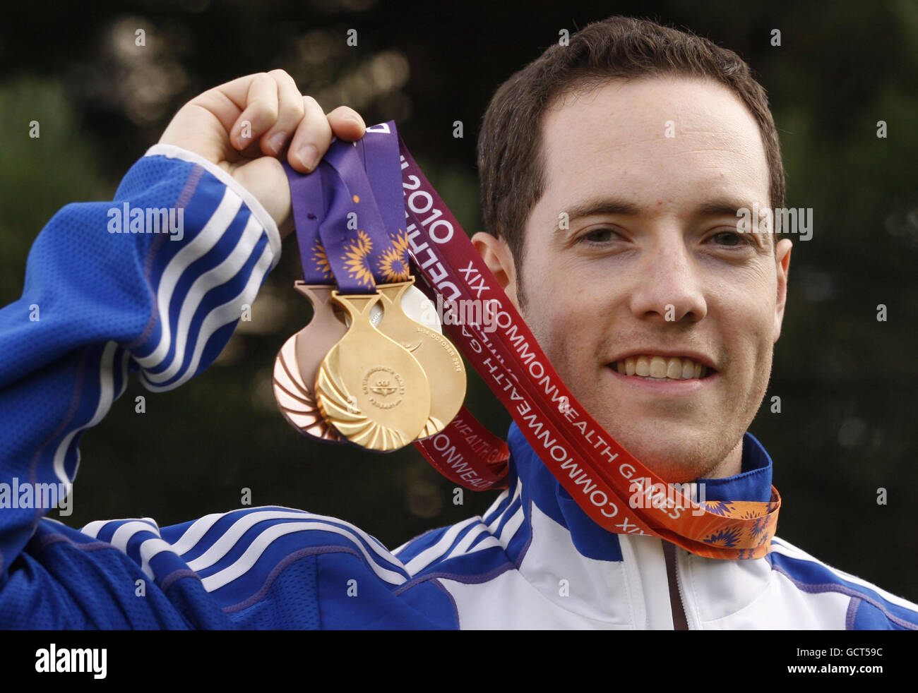 Sport - Scozia Commonwealth Games Team Return - Aeroporto di Glasgow. Medaglia d'oro Jon Hammond all'aeroporto di Glasgow, Glasgow, Scozia. Foto Stock