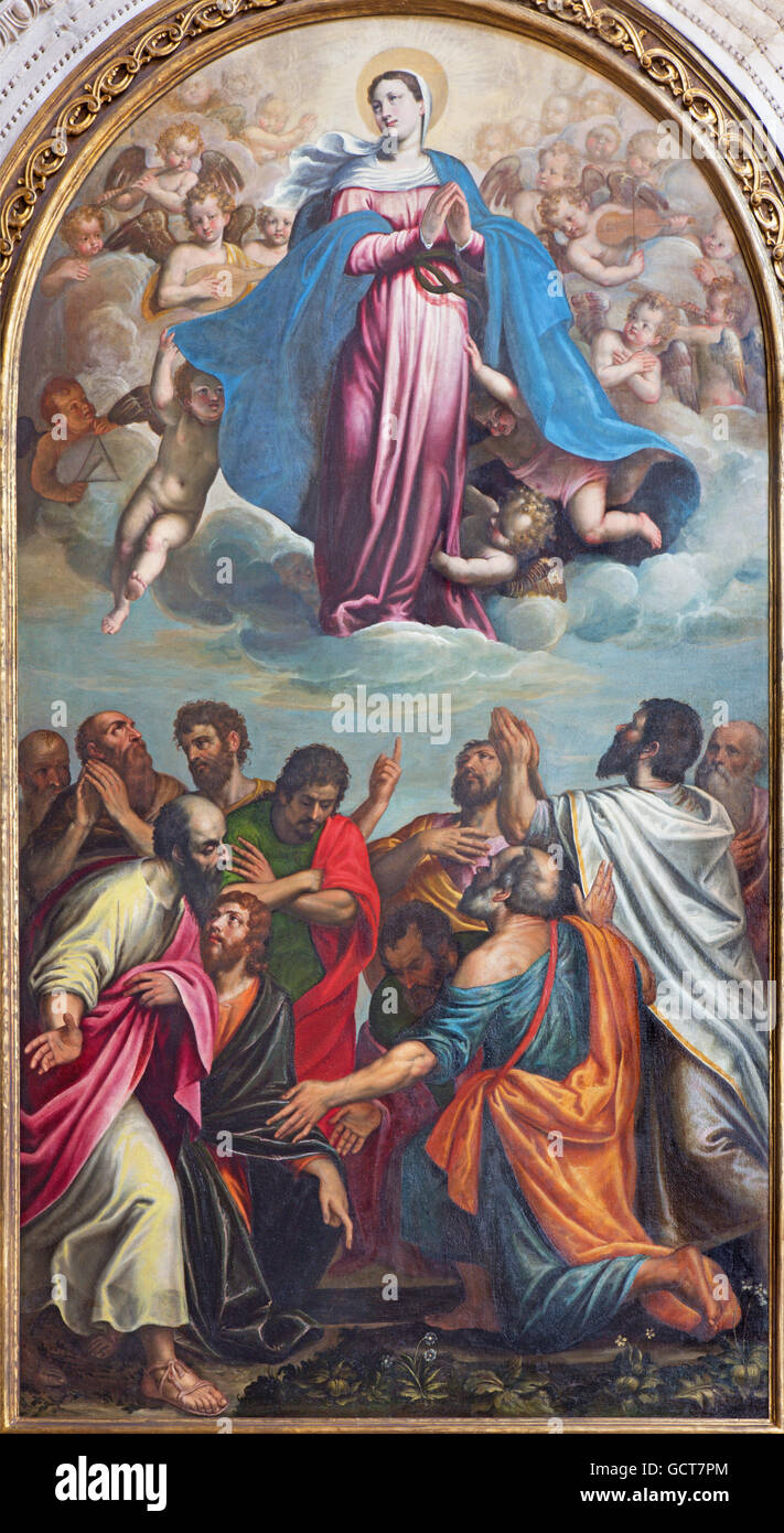 BRESCIA, Italia - 22 Maggio 2016: La pittura di assunzione della Vergine Maria nella Chiesa di Santa Maria dei Miracoli Foto Stock