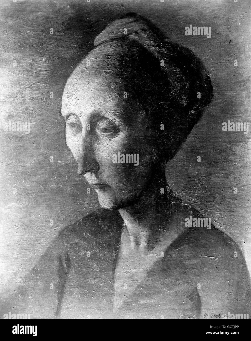 Questo ritratto di Dame Edith Sitwell, che mostra la testa e le spalle in un abito rosso, di Pavel Tchelitchew è tra la collezione di Dame Edith opere del famoso artista russo che sarà venduto a Sotheby's. Foto Stock