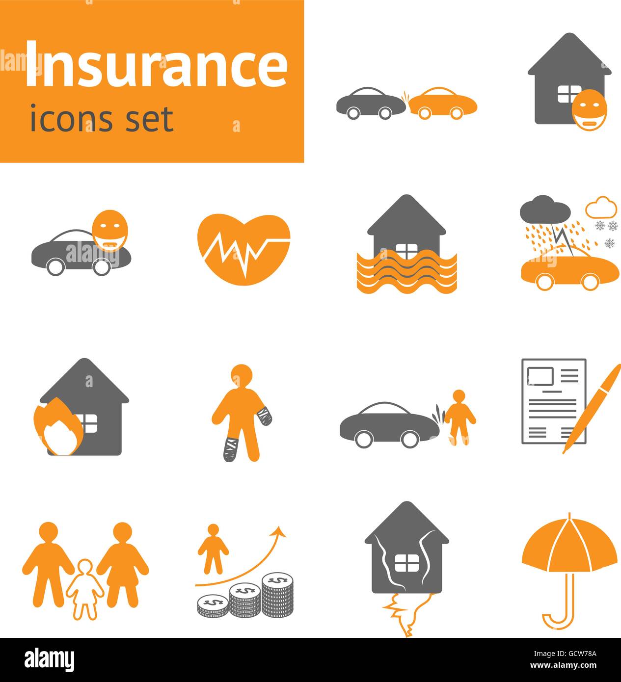 Assicurazione di set di icone Illustrazione Vettoriale