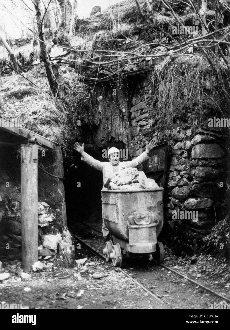 Jerry Williams, un minatore d'oro gallese alla miniera di Clogau St David's, vicino a Dolgellau, tradizionalmente legato agli anelli reali di nozze. Fu Clogau che fornì l'oro per gli anelli di nozze della Regina Elisabetta II, della Principessa Margaret, della Principessa Anna e della Principessa Diana. Foto Stock