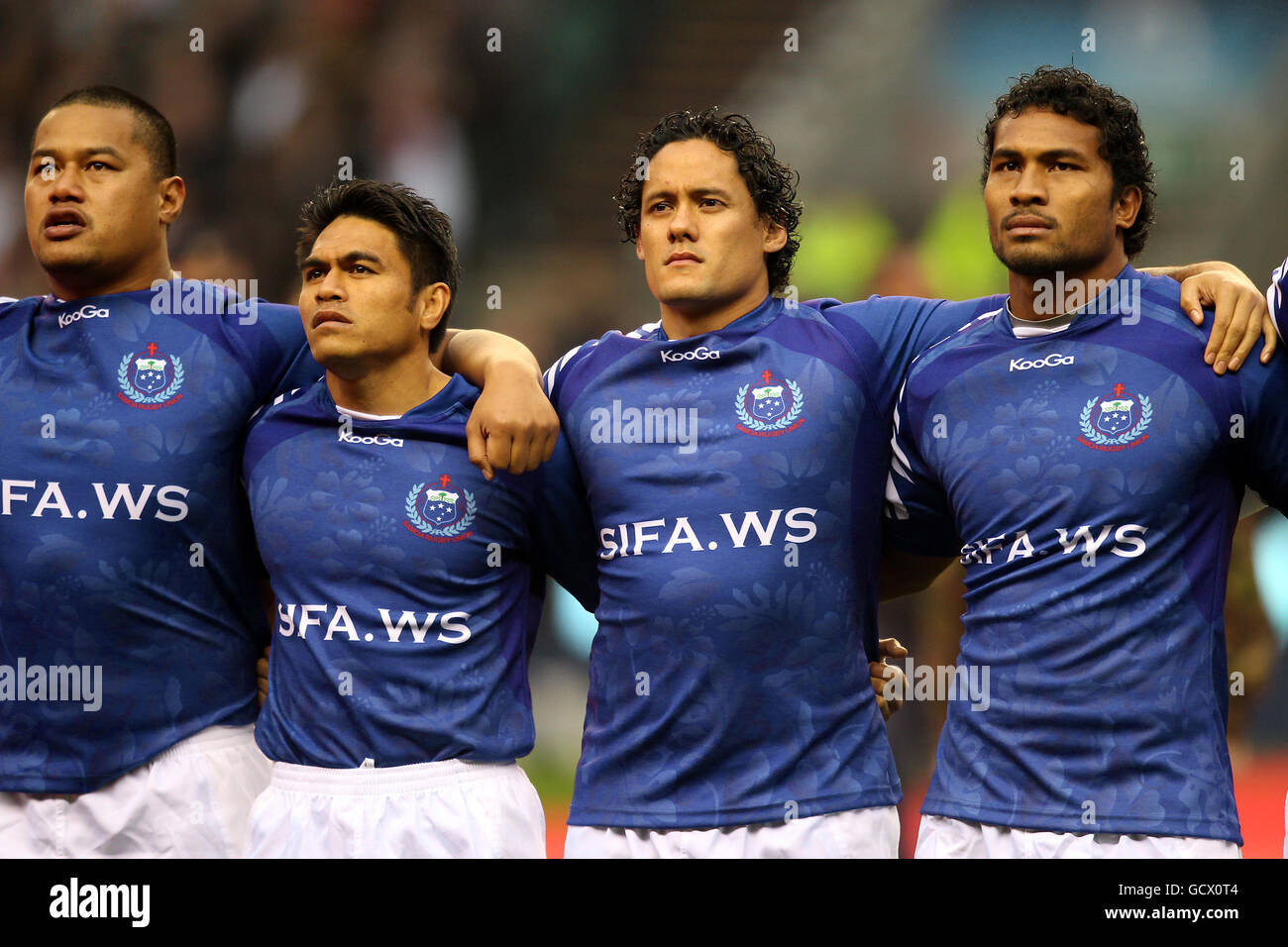 Rugby Union - Investec Challenge Series 2010 - Inghilterra / Samoa - Stadio di Twickenham. L-R: Ti'i Paulo di Samoa, David Lemi, Tasesa Lavea e Afa Aiono Foto Stock