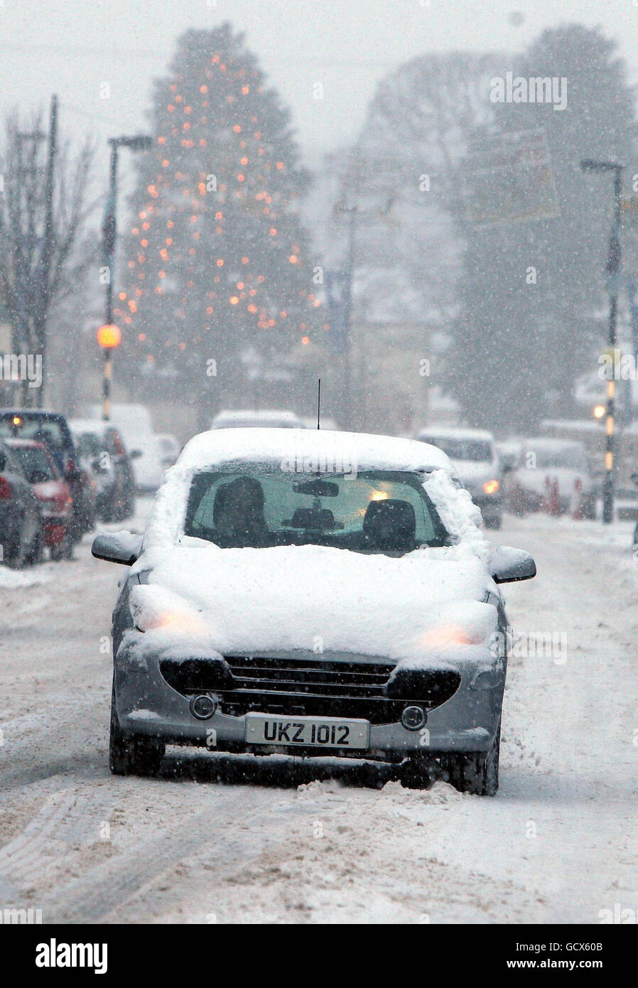 Tempo invernale 17 dicembre. Broughshane villaggio fuori Ballymena, Co Antrim. Foto Stock