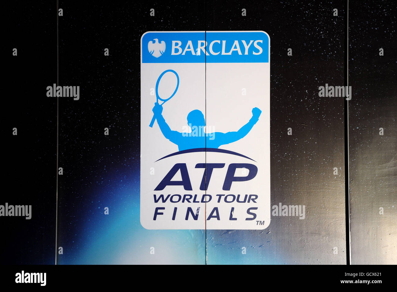 Vista generale di una finale dell'ATP World Tennis Tour di Barclays segno Foto Stock