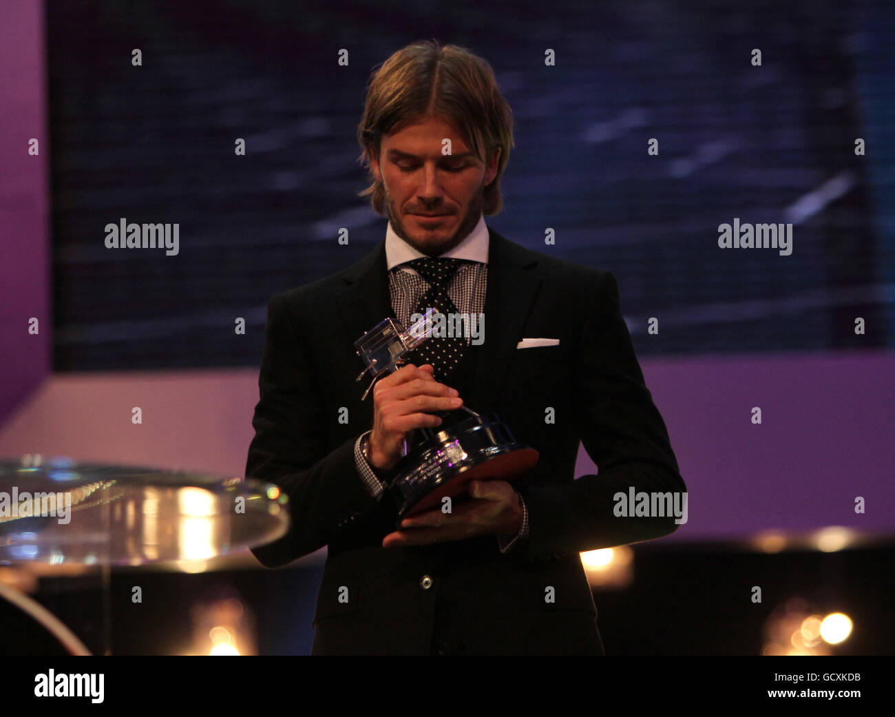 Vincitore del premio Lifetime Achievement, David Beckham durante i BBC Sport Personality of the Year Awards alla LG Arena di Birmingham. Foto Stock
