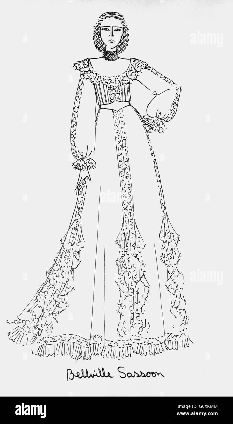 Un disegno di moda dell'abito che la baronessa Marie-Chrsitine von Reibnitz indosserà quando si sposa con il principe Michele di Kent in un servizio civile a Vienna. L'abito è disegnato da Bellville Sassoon di Londra. Foto Stock