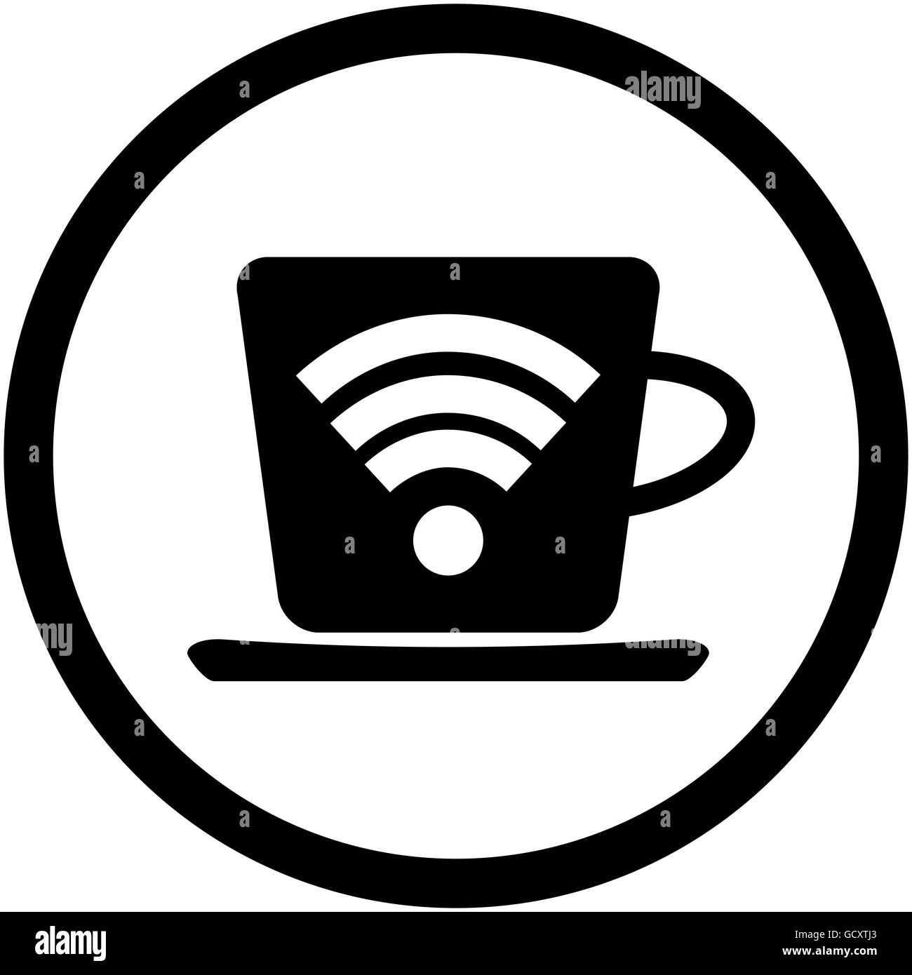 Tazza di caffè con il simbolo wifi. Wireless e connessione wifi gratuita, internet wifi, simbolo vettore zona wifi connessione, illustrazione del segnale wifi Foto Stock